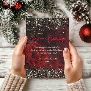 Chic red gold glitter Christmas new year greeting  Card