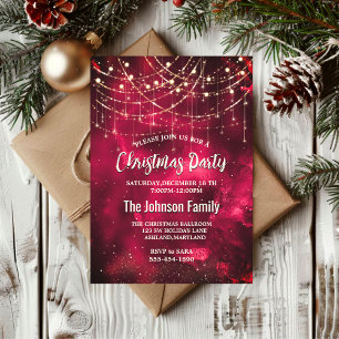 Chic red gold holiday lights Christmas  Invitation