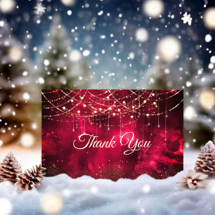Chic red gold holiday lights  thank you card