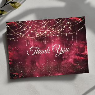 Chic red gold holiday lights thank you card