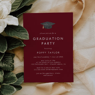 Chic Red Grad Cap Graduation Party Invitation
