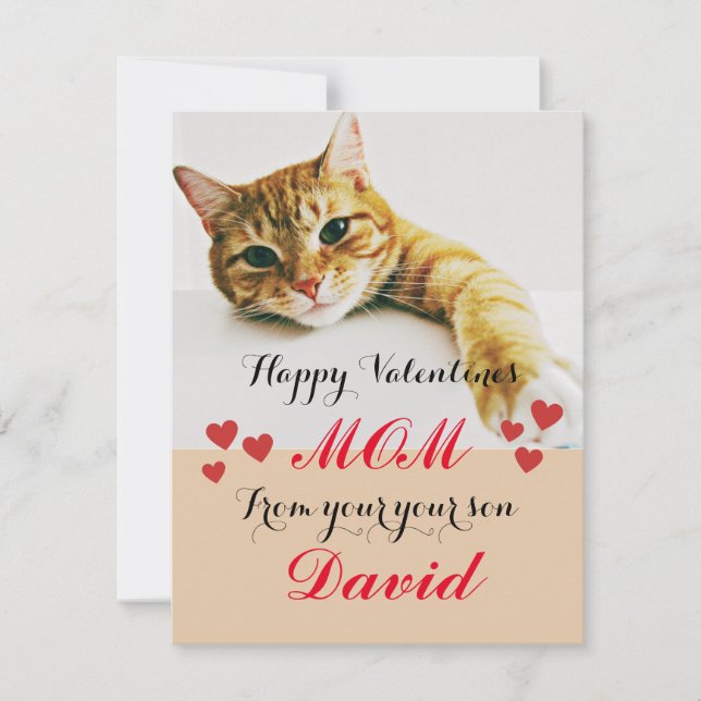 Chic Red Heart cute mum cat valentines day cards (Front)
