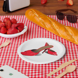 Chic Red High Heels Glamourous Stiletto Fashion  Paper Plate