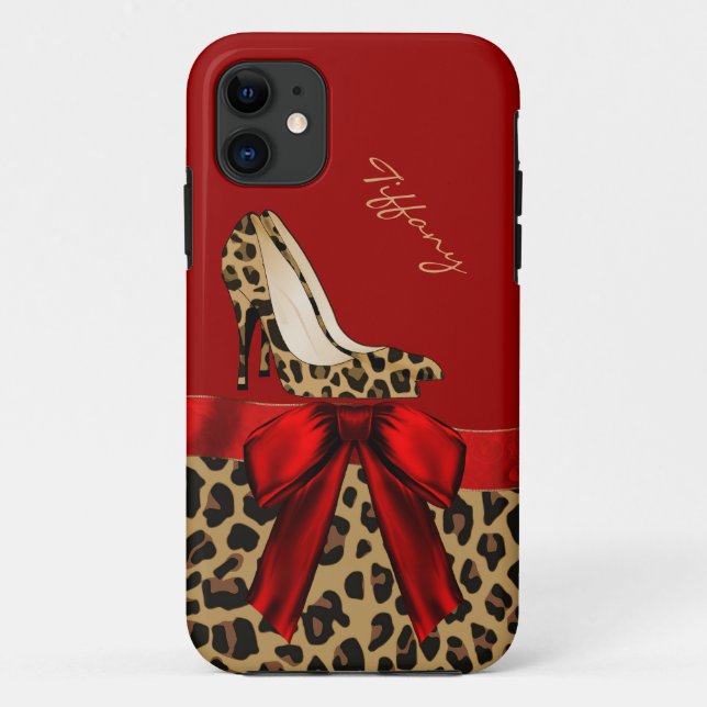 Chic Red & Jaguar Print Case-Mate iPhone Case (Back)