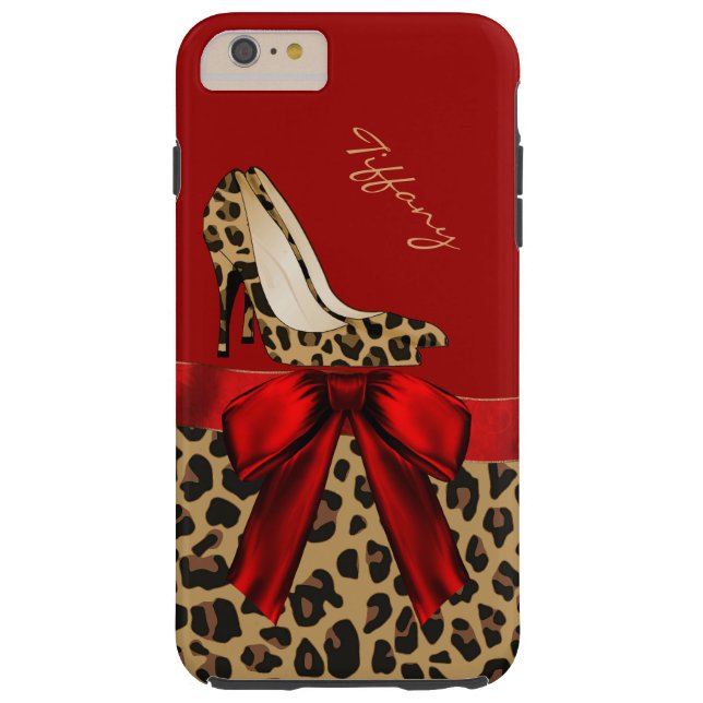 Chic Red & Jaguar Print iPhone 6 Plus Case (Back)