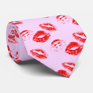 Chic Red Lip Print Tie on lavender Background