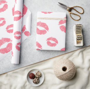 Chic Red Lipstick Kisses Valentine's Day Wrapping Paper
