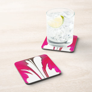 Chic Red Magenta Abstract Rose: Dripping Paint Art Coaster
