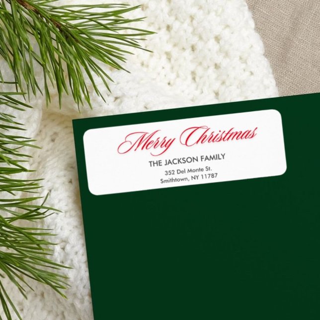 Chic Red Merry Christmas Typography Return Address (Creator Uploaded)