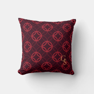 Chic red Moroccan circle pattern monogram Cushion