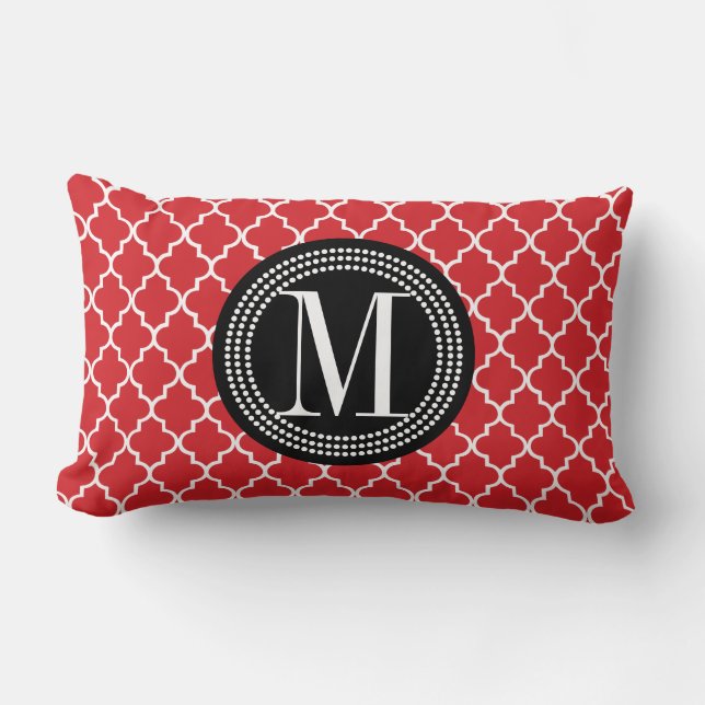 Chic Red Moroccan Lattice Personalised Lumbar Cushion (Front)