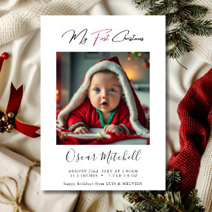 Chic Red My First Christmas Baby Photo Simple Holiday Card