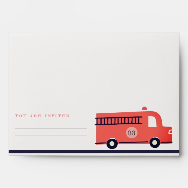 Chic Red Navy Fire Truck Engine Any Age Birthday Envelope (Front)