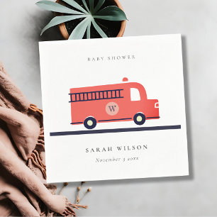 Chic Red Navy Fire Truck Engine Baby Shower Napkin