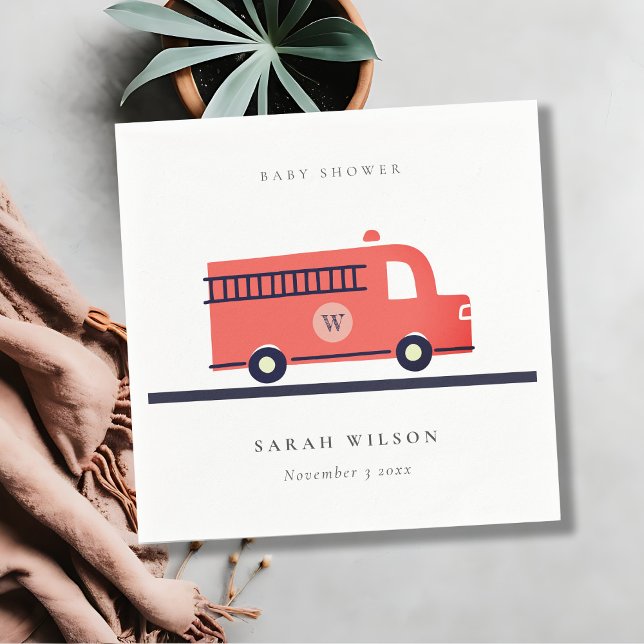 Chic Red Navy Fire Truck Engine Baby Shower Napkin (Creator Uploaded)