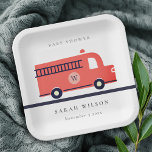 Chic Red Navy Fire Truck Engine Baby Shower Paper Plate<br><div class="desc">If you need any further customisation please feel free to message me on yellowfebstudio@gmail.com.</div>
