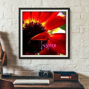 Chic Red Orange Daisy Close-up Photo “Inspire” Poster