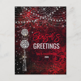 Chic red ornaments glitter Christmas new year Postcard