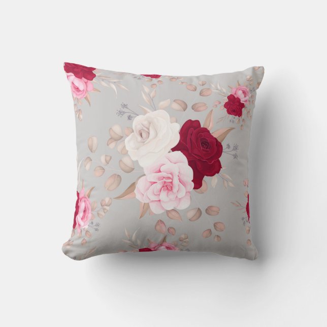 chic red,pink floral cushion (Front)