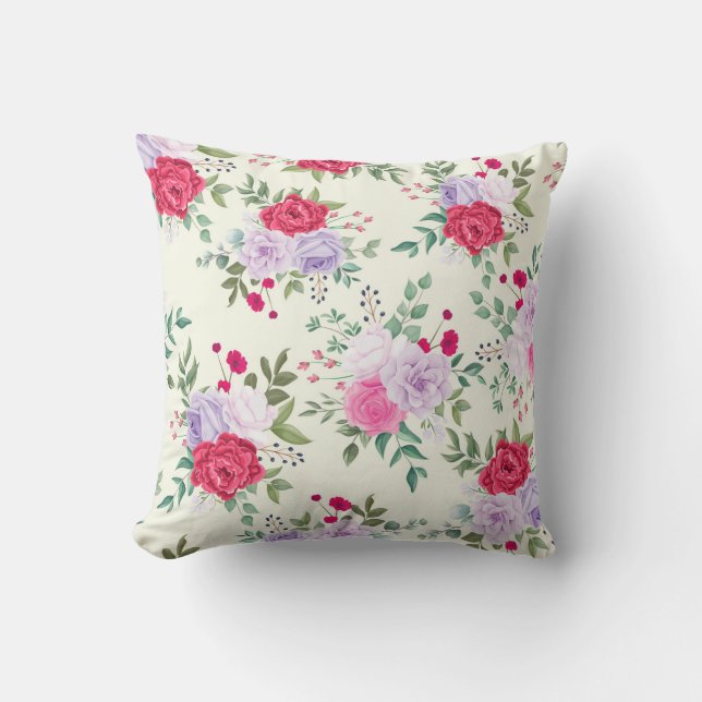 chic red,pink floral cushion (Front)