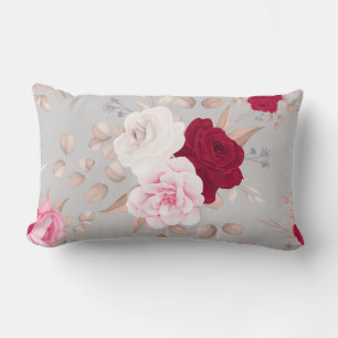 chic red,pink floral lumbar cushion