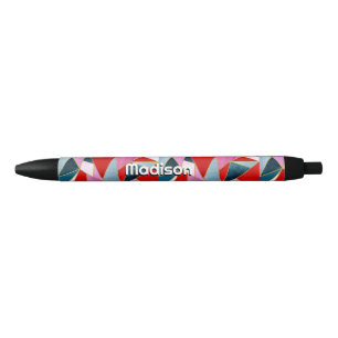 Chic red pink grey abstract geometric black ink pen