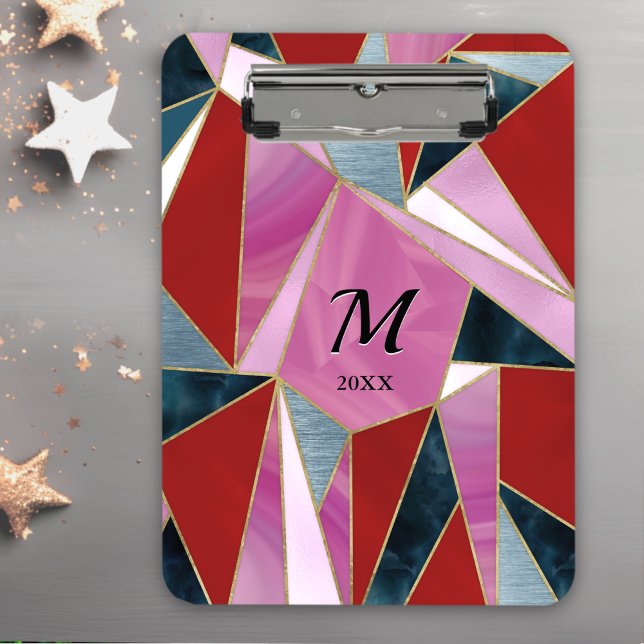 Chic red pink grey abstract geometric clipboard (Creator Uploaded)
