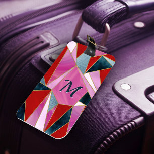 Chic red pink grey abstract geometric luggage tag