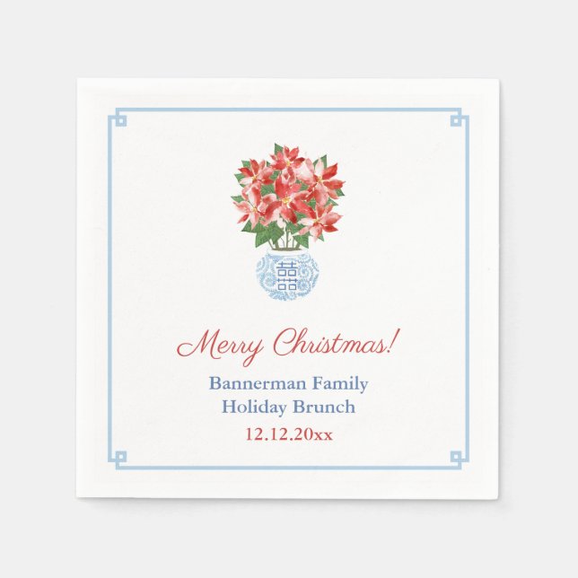 Chic Red Poinsettia Christmas Plant Holiday Party Napkin (Front)