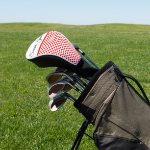 Chic Red Polka Dots Elegant Script Custom Name Golf Head Cover