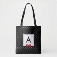 Chic Red Ribbon Black Polka Dot Pattern Monogram