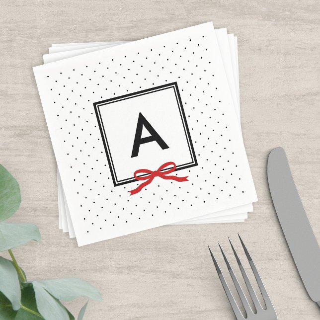 Chic Red Ribbon Polka Dot Pattern Monogram Napkin (Creator Uploaded)