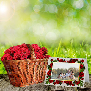 Chic Red Rose and Gold Foil Mothers Day Photo Greeting Card