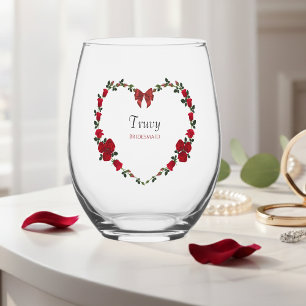 Chic Red Rose Bridesmaid Gift Drinkware Set Stemless Wine Glass