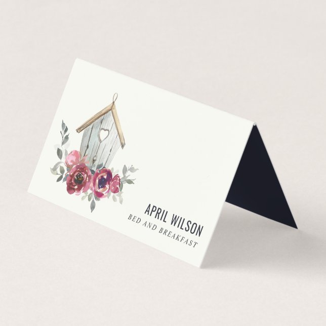 CHIC RED ROSE FLORAL WOOD HOME STAY BED BREAKFAST BUSINESS CARD (Front)