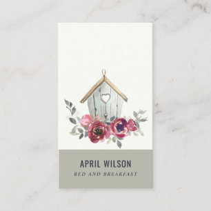 CHIC RED ROSE FLORAL WOOD HOME STAY BED BREAKFAST BUSINESS CARD