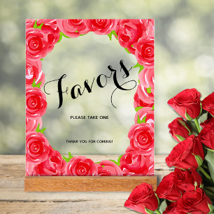 Chic Red Roses Bridal Shower Favours Acrylic Sign