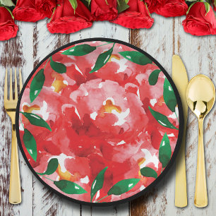 Chic Red Roses Collage Floral Paper Plate