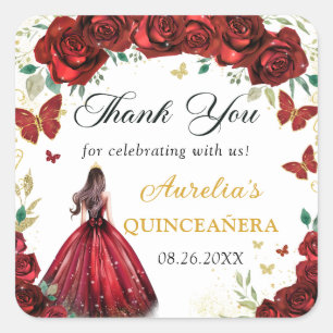 Chic Red Roses Floral Quinceañera Princess Sticker