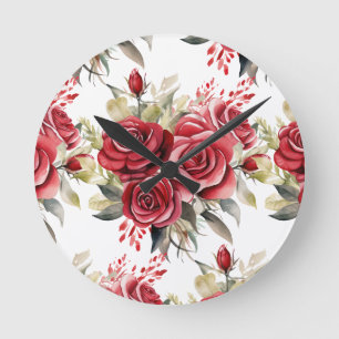 Chic Red Roses Flowers Floral Clock