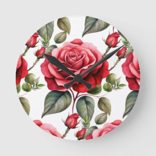 Chic Red Roses Flowers Floral Clock