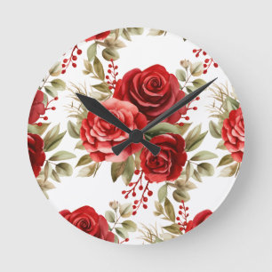 Chic Red Roses Flowers Floral Clock