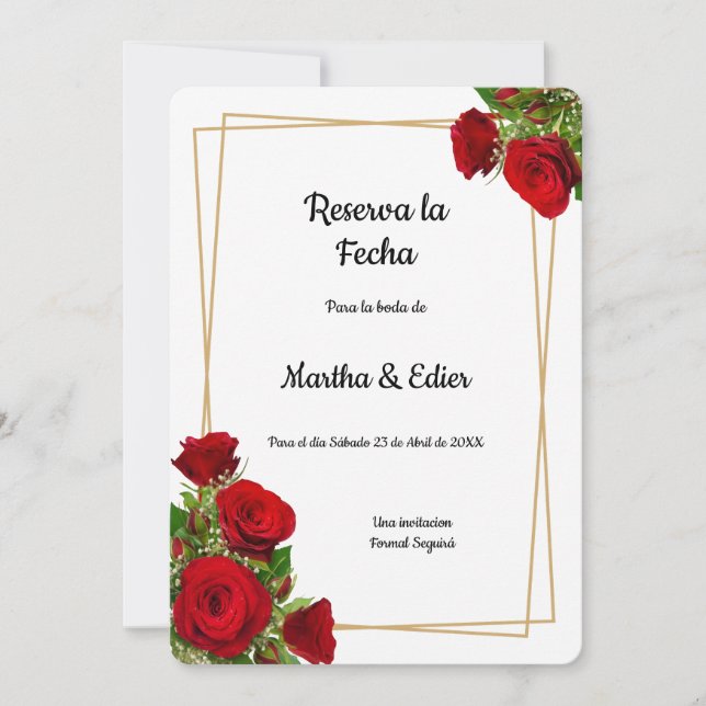 Chic Red Roses Matrimony Formal  Save The Date (Front)
