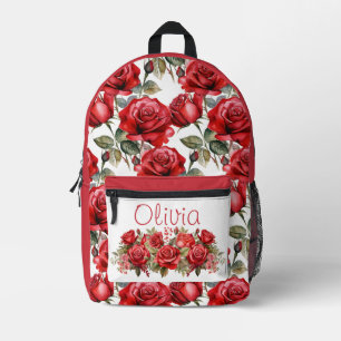 Chic Red Roses Printed Backpack