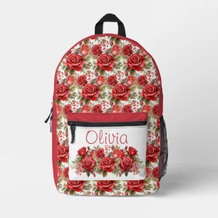 Chic Red Roses Printed Backpack