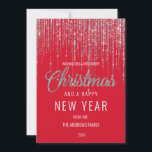 Chic Red Silver Glitter Fringe Curtain Christmas H Holiday Card<br><div class="desc">This glamourous and luxury Christmas holiday greeting card is the perfect design for your special event. It features a faux sparkly silver glitter fringe curtain with faux glitter typography on top of a simple bright red background. It's an elegant, chic, trendy, and modern bling design with a festive vibe! ***IMPORTANT...</div>