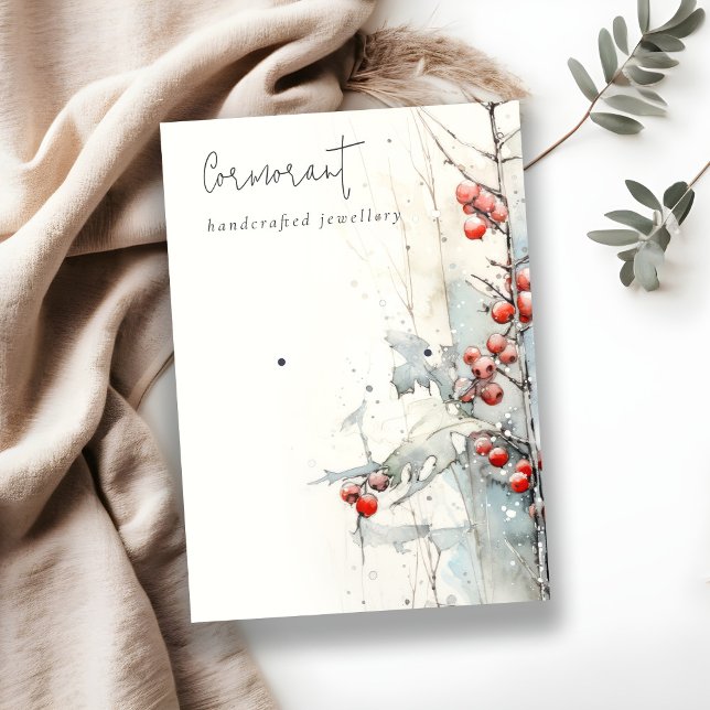 Chic Red Snow Winter Berries Earring Stud Holder Business Card (Creator Uploaded)