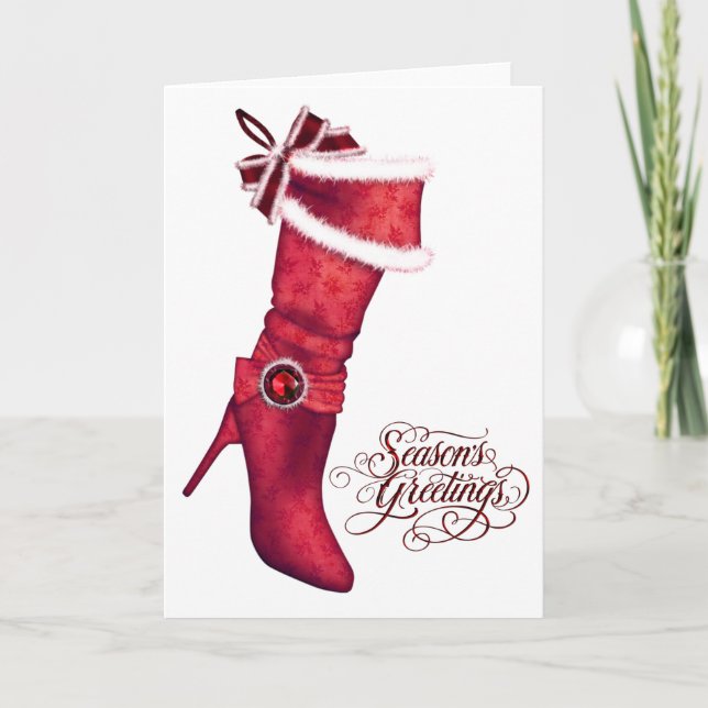 Chic Red Stocking Christmas Cards (Front)