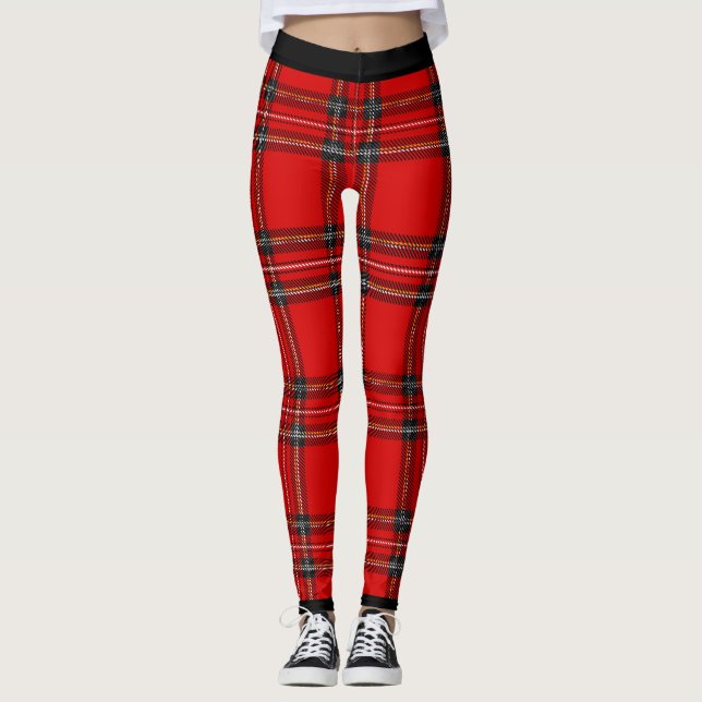 Chic red tartan plaid  leggings (Front)