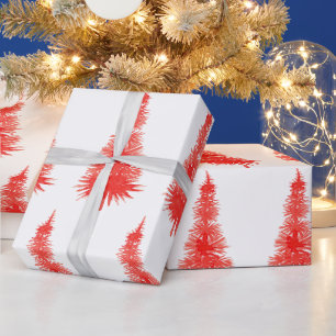 Chic Red Watercolor Christmas Tree Wrapping Paper